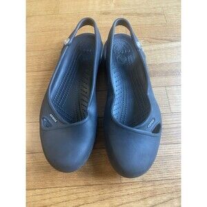 EUC Crocs Olivia Flats BLack Women's Size 11 Closed Toe Slingback Jewel Sandals